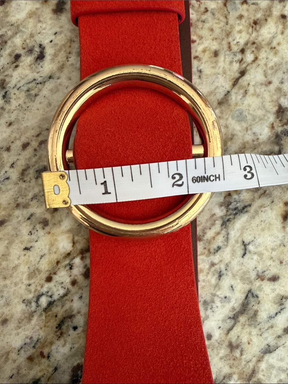 Frame Denim Le Circle Belt Red Suede with Gold Tone Round Buckle Sz L - Picture 12 of 13